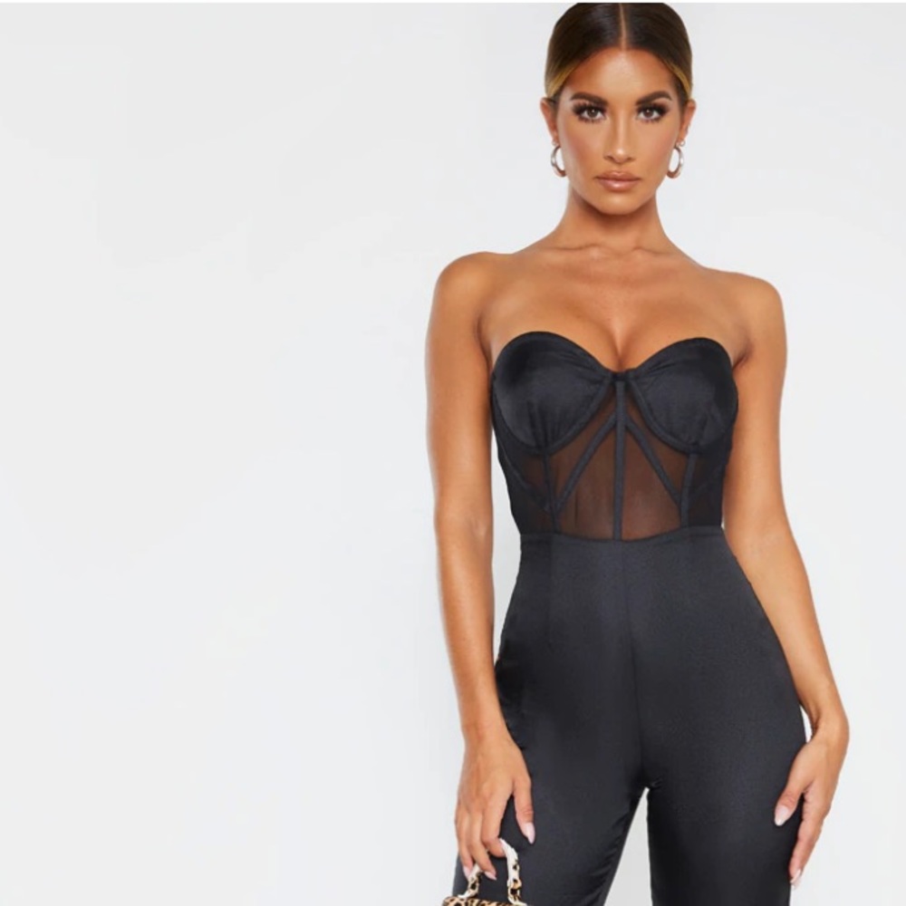 Black Bandeau mesh insert cup detail jumpsuit